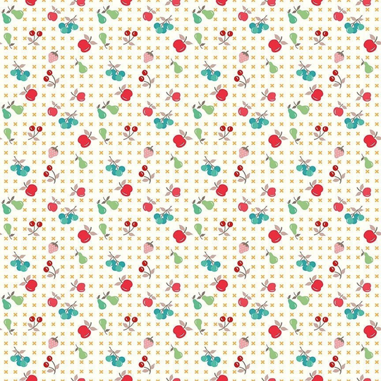Lori Holt Cook Book Fabric By Riley Blake - White Fruit The 1/2 Yard Or Fat Quarter