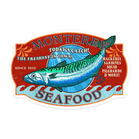 sticker, Monterey, California, Seafood, Vintage Sign, Contour, Vinyl Decal, Waterproof Outdoor Use