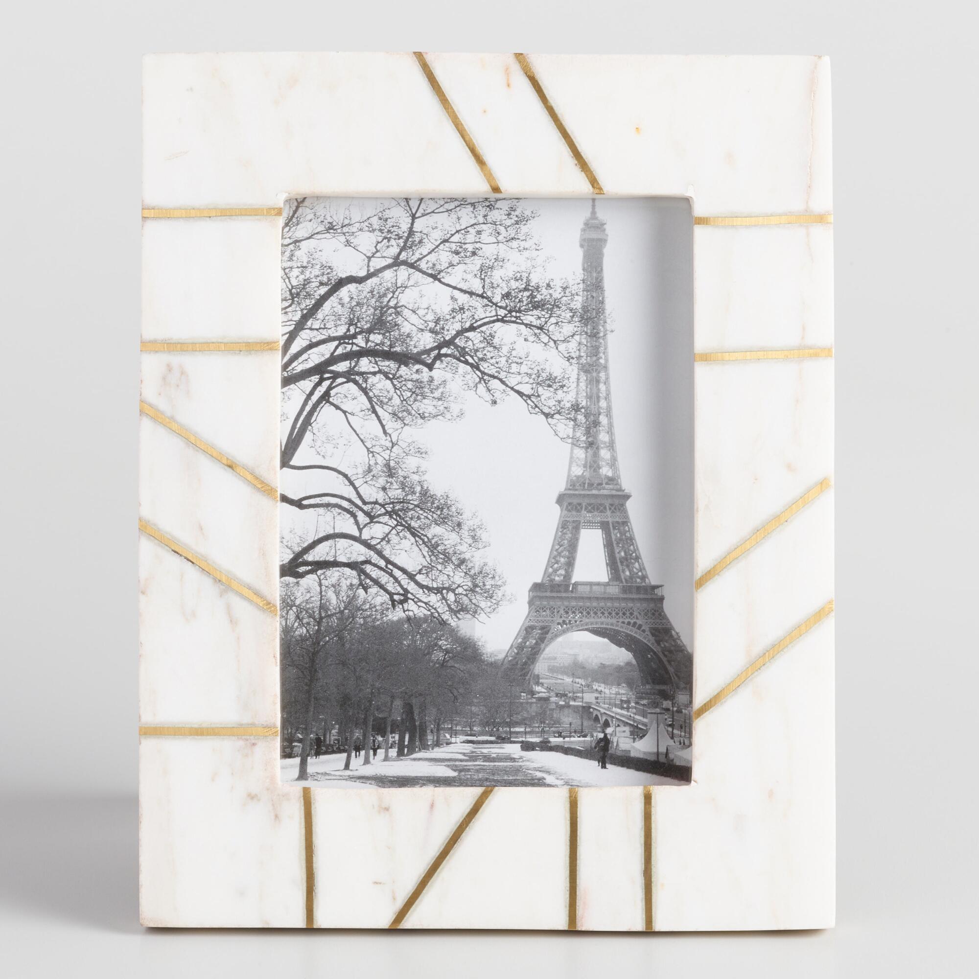 White Marble Frame with Brass Inlay by World Market