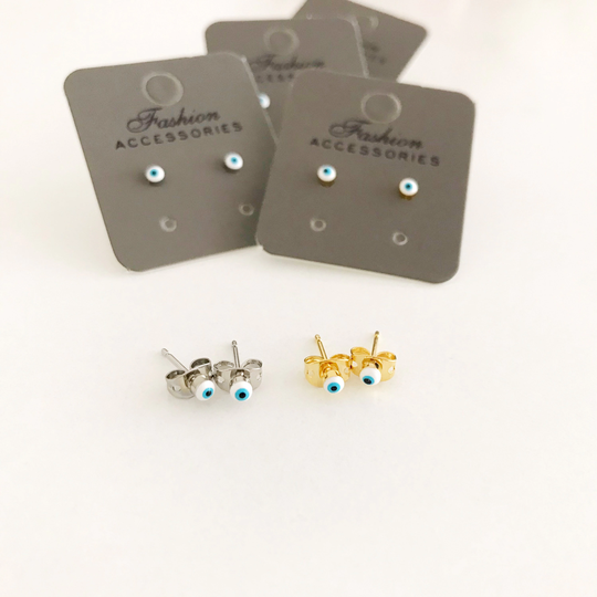 White Evil Eye Earrings, Silver Gold Evil Studs, Minmalist Jewelry, Eye, Earring Casual Greek Earrings