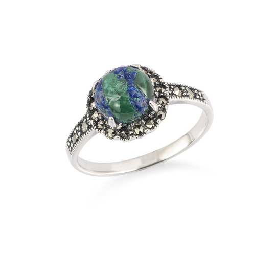 Eilat Marcasite Stone Round Frame Silver Ring Modern Israel Elegant Jewelry New
