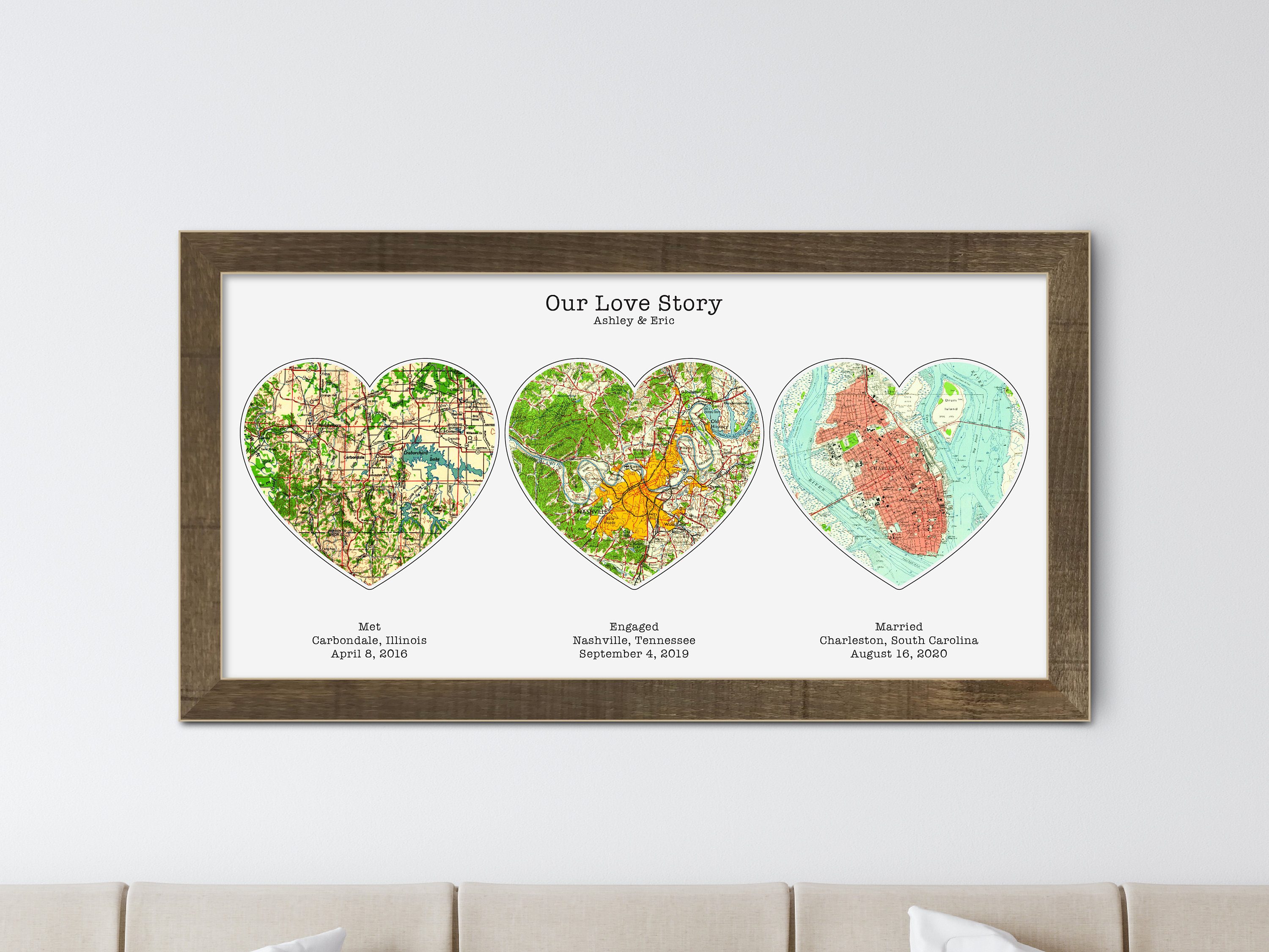 Wedding Gifts Personalized, For Couple, Our Love Story Dates, Day Gift Bride From Groom, Met Engaged Married Map