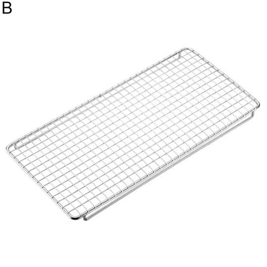 Stainless Steel BBQ Grill Mat Mesh Oven Net Kebab Barbecue Rack Baking Tray - b