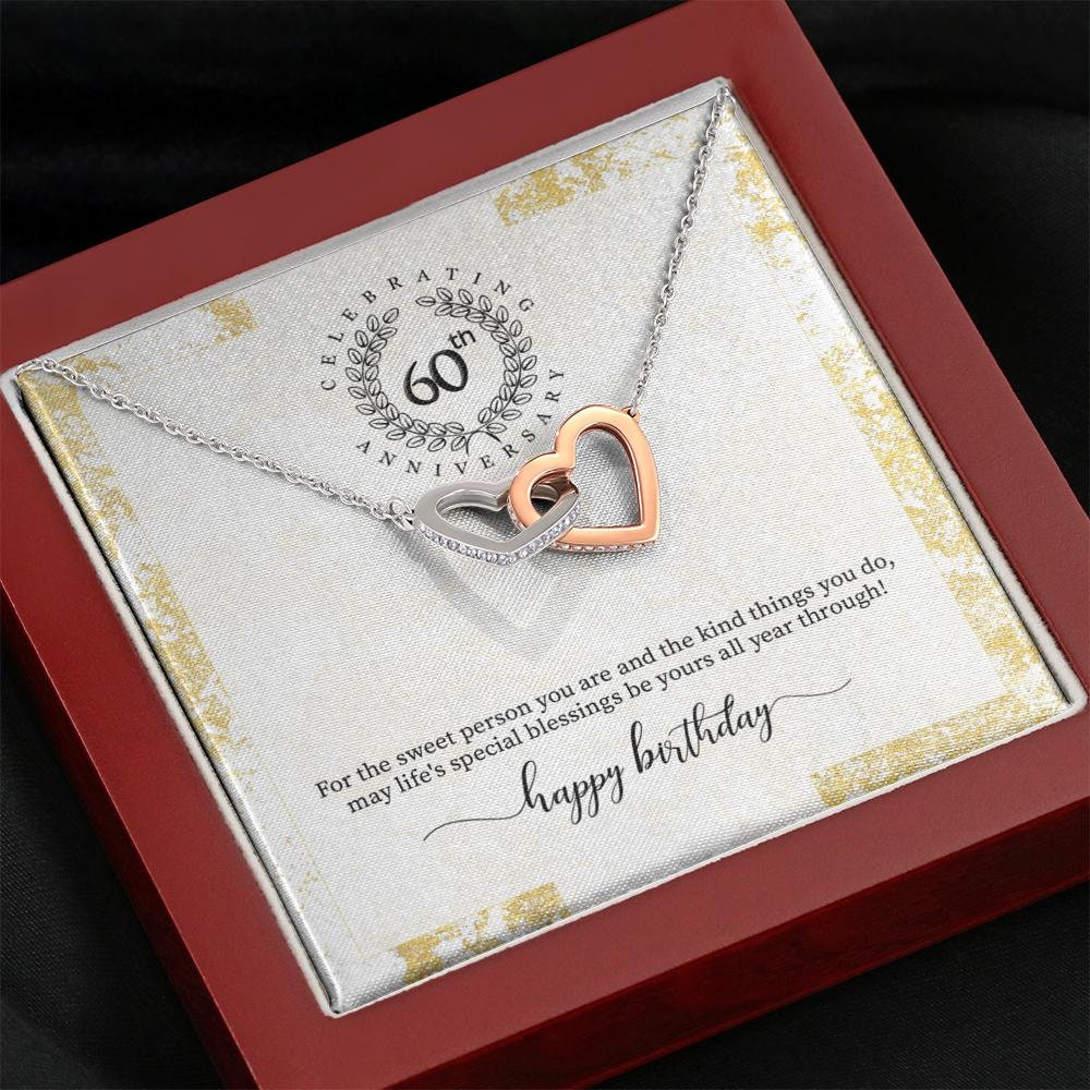 60Th Birthday Gift For Her Necklace Jewelry For Women Mom Wife Rose Gold Heart