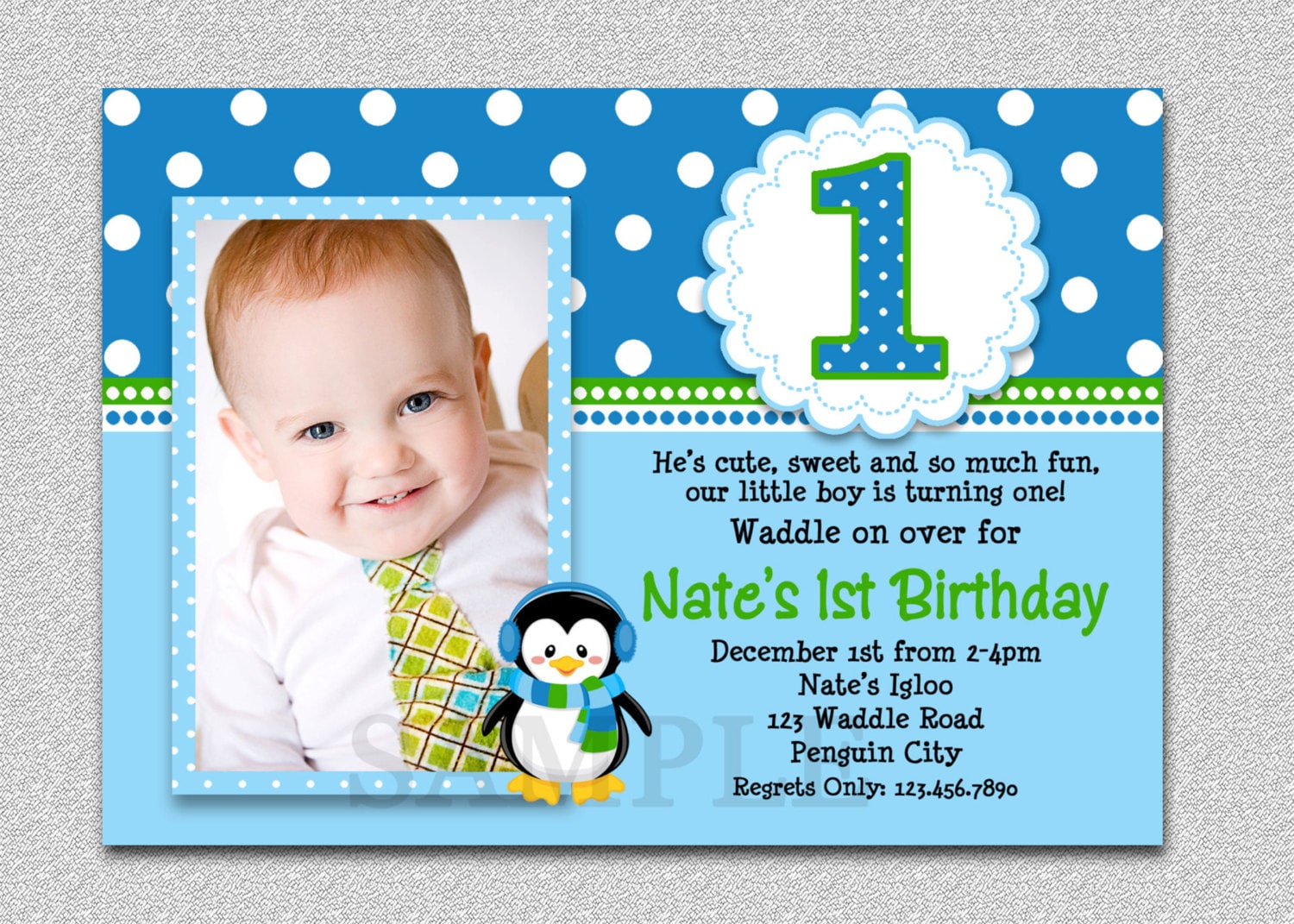 Penguin Birthday Invitation 1st Party Invites Printable Boys Or Girls