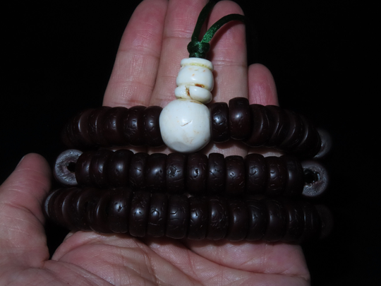 Nepal Tibet Buddhist Slices Cut Button Shaped 108 Phoenix Eye Bodhi Mala Prayer Beads | H4
