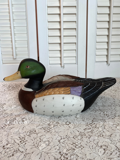 Vintage Mallard Duck Figurine ~ Green Head Purple Yellow White Black