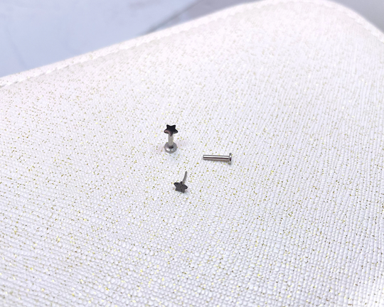 Black Finish Implant Grade Titanium Cartilage Earring, Tiny Star Threadless Push in Labret Stud, Helix/Tragus/Conch Minimalist Earring