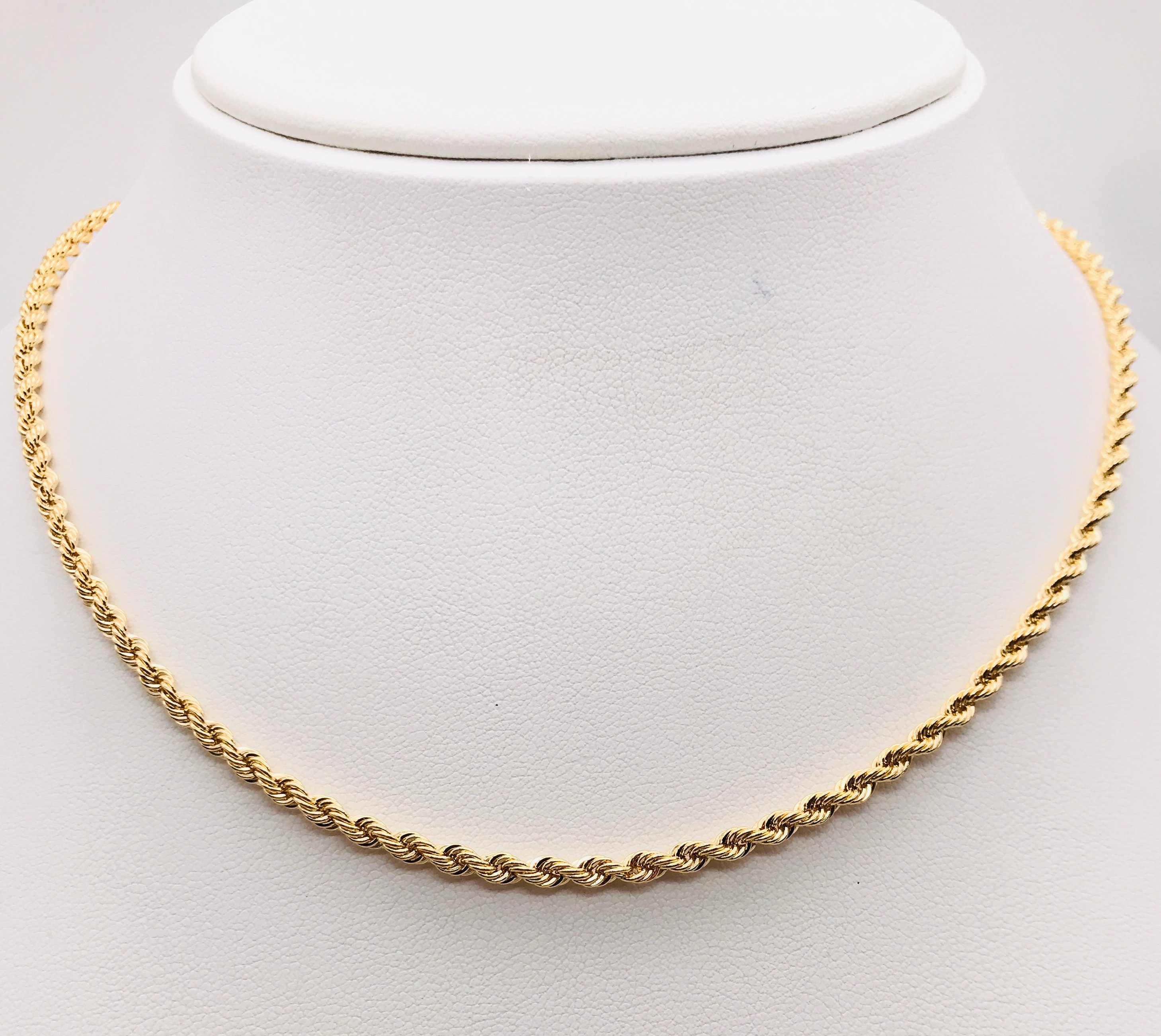 18K Gold 4mm Rope Chain Necklace For Men & Women - Braided Twist Gift