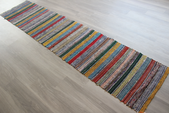 Runner, Vintage Rag Rug Runner, Ethnic Runner, Striped, Rag Turkish Kilim