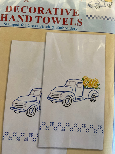 Old Truck Hand Towel Flower Delivery Embroidery Stamped For & Cross Stitch 17" X 28"