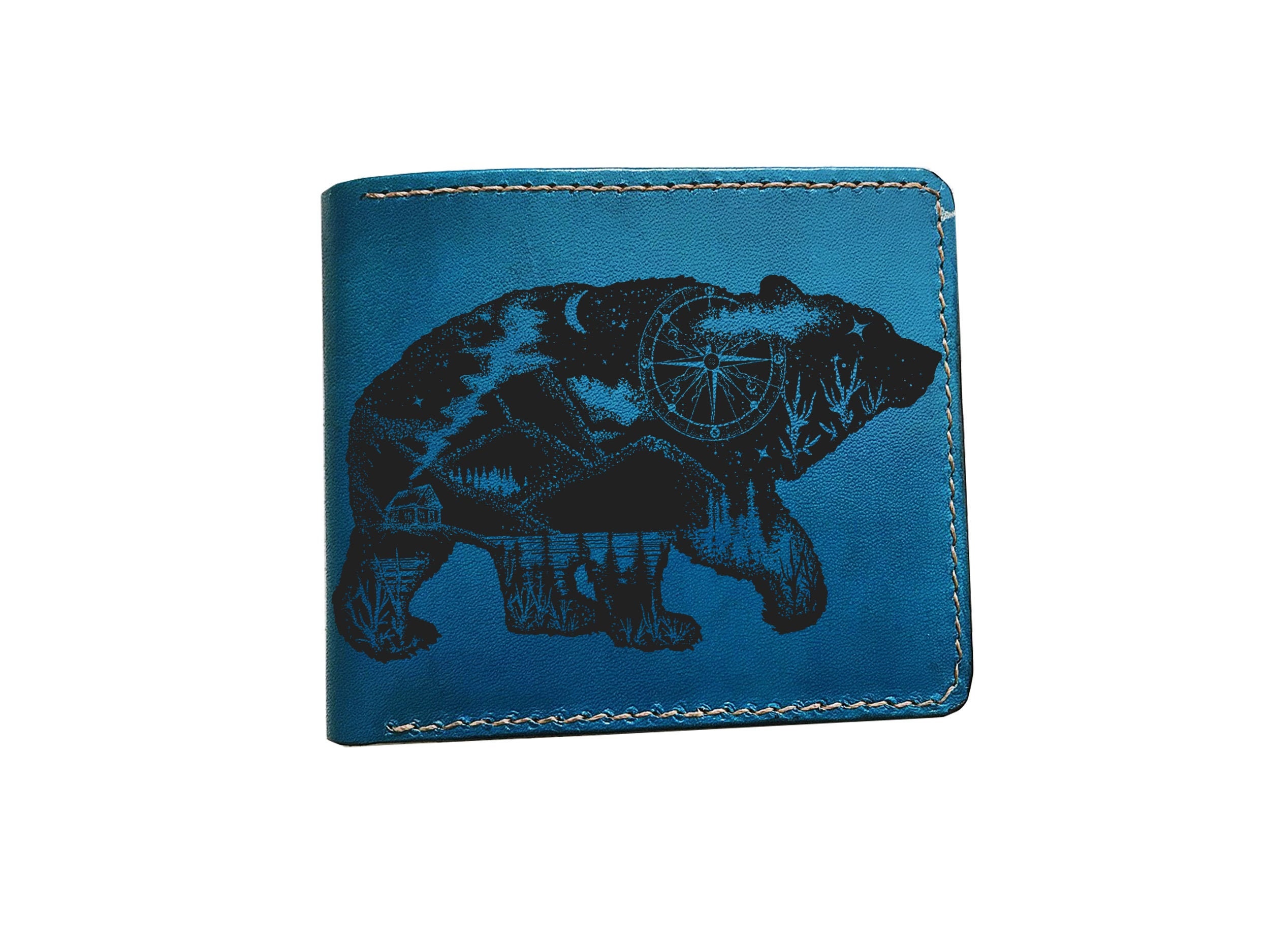 Personalized Animal Leather Men's Wallet, Tattoo Style Custom Engraved Gift For Him, Pattern Present Dad