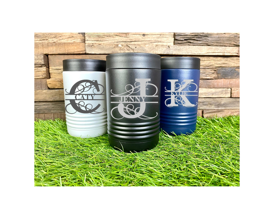 Monogram Stainless Steel Can Cooler, Metal Cooler Beverage Holder For Cans Or Bottles, Personalized Holder, Bridesmaid Gift