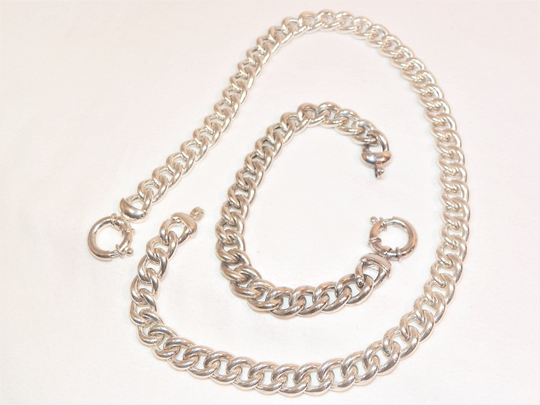 18 Inch 11mm Solid 925 Sterling Silver Italian Necklace With 7.75 Bracelet