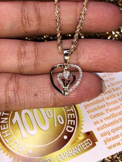 Real Diamond 10K Yellow Gold Vermeil Heart Love Pendant, Gift For Her, Holiday Gift, Anniversary, Birthday, 100% Real Diamonds Sale Wow