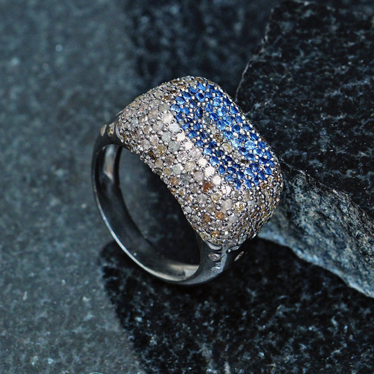 Blue Sapphire Gemstone Pave Diamond Ring, Silver Diamond Wedding Ring, Jewellery, Womens Gift For Her