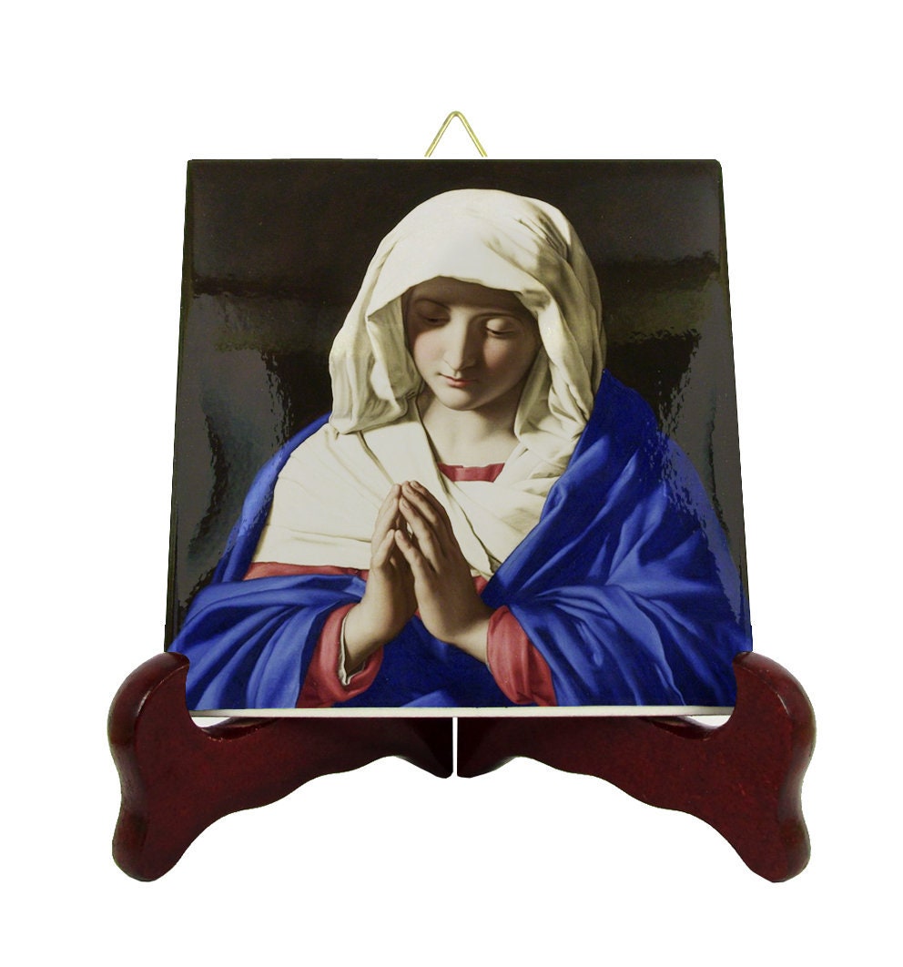 Virgin Mary in Prayer - Religious Gifts Madonna Icon On Tile Religious Gift From A Painting By Sassoferrato