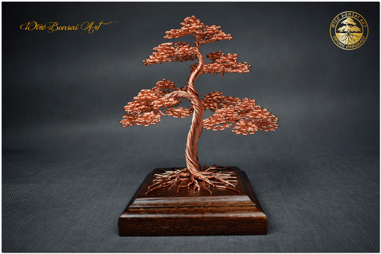 Mini Wire Bonsai Tree Made Of Copper | Engraved Dedication Luxury Handmade Industrial Style Oriental Home Chakra