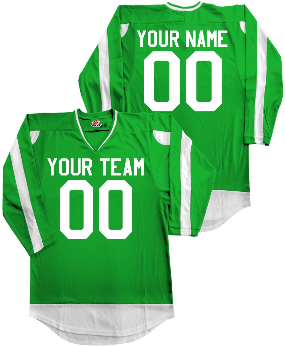 Custom Hockey Jersey Kelly Green & White Personalized With Your Team, Player Name Numbers