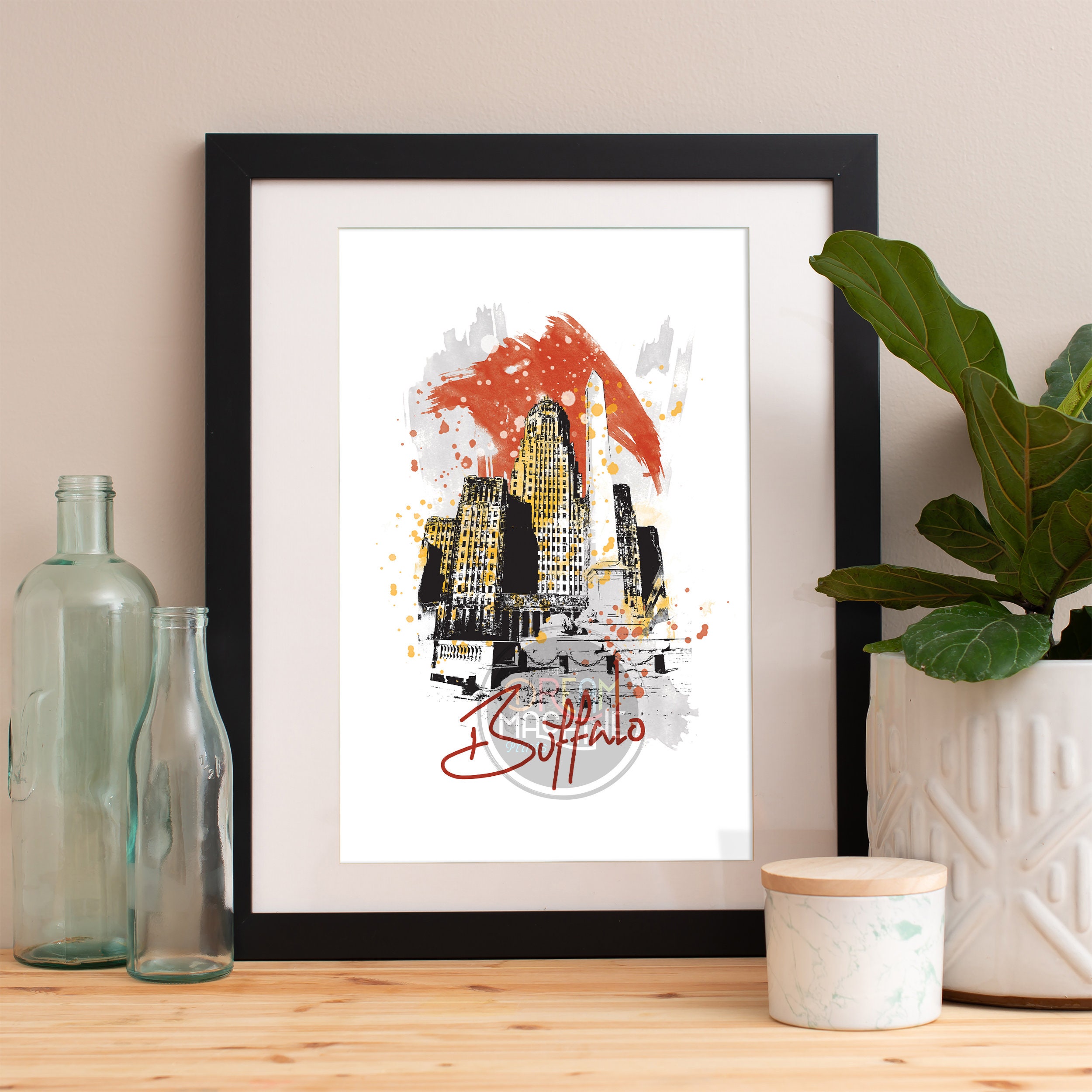 Buffalo Print, Skyline, Art, Poster, Watercolor, Art Map, Wall