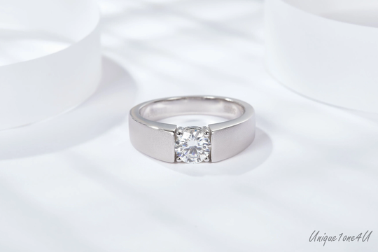 Simple& Gorgeous Moissanite Frosted Ring For Men 1Ct D Color Vvs, Sterling Silver & 18K White Gold Plated Men's Bands,anniversary Gift