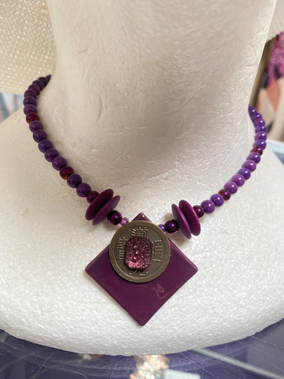 Carol Kent Purple Ceramic Beaded Necklace
