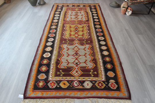 Ethnic Runner, Vintage Wide Kilim Anatolian Runner, Bohemian/5'x11'5" Feet N-520