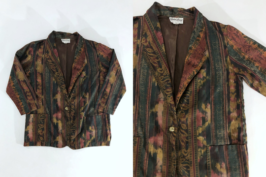 Vtg 80S Floral Grunge Wool Blend Blazer Jacket Single Button Closure Raphael Lorenzo 1980S Vintage Extra Large Xl