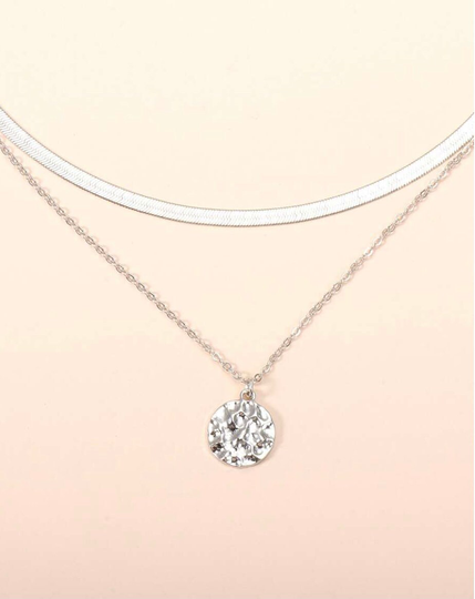 Silver-Layered Necklace-Silver Necklaces-Silver Hammered Disc Necklace-Necklace Set Of 3 Layered Necklace