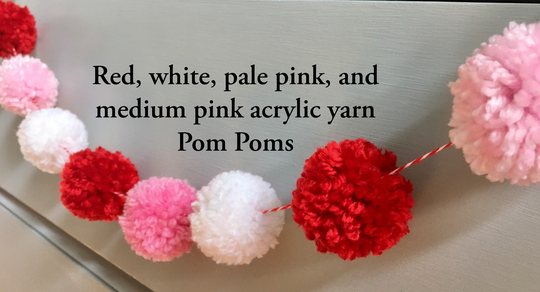 Pom Garland, Mantle Decor, Valentine's Day Pompom Garland, Holiday Decor, Red Pink White Pom Poms, Baby Shower Be Mine Decor