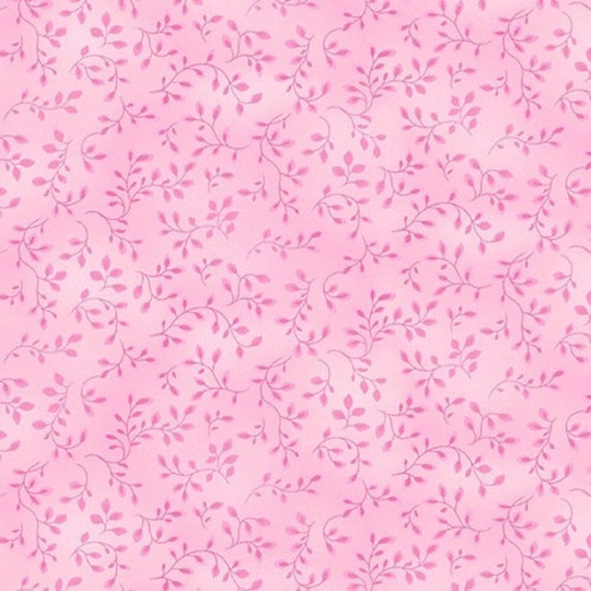 Light Pink Folio Blender Cotton Fabric, Henry Glass Quilting 100% Pink Leafy Vines Soft Tones