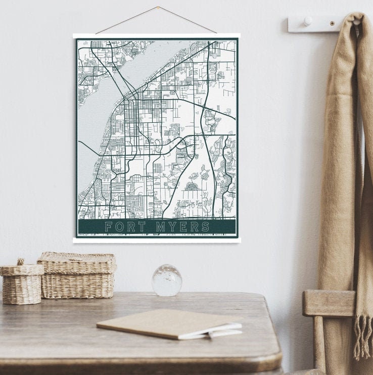 Fort Myers Florida Street Map Print | Hanging Canvas Of Printed Marketplace