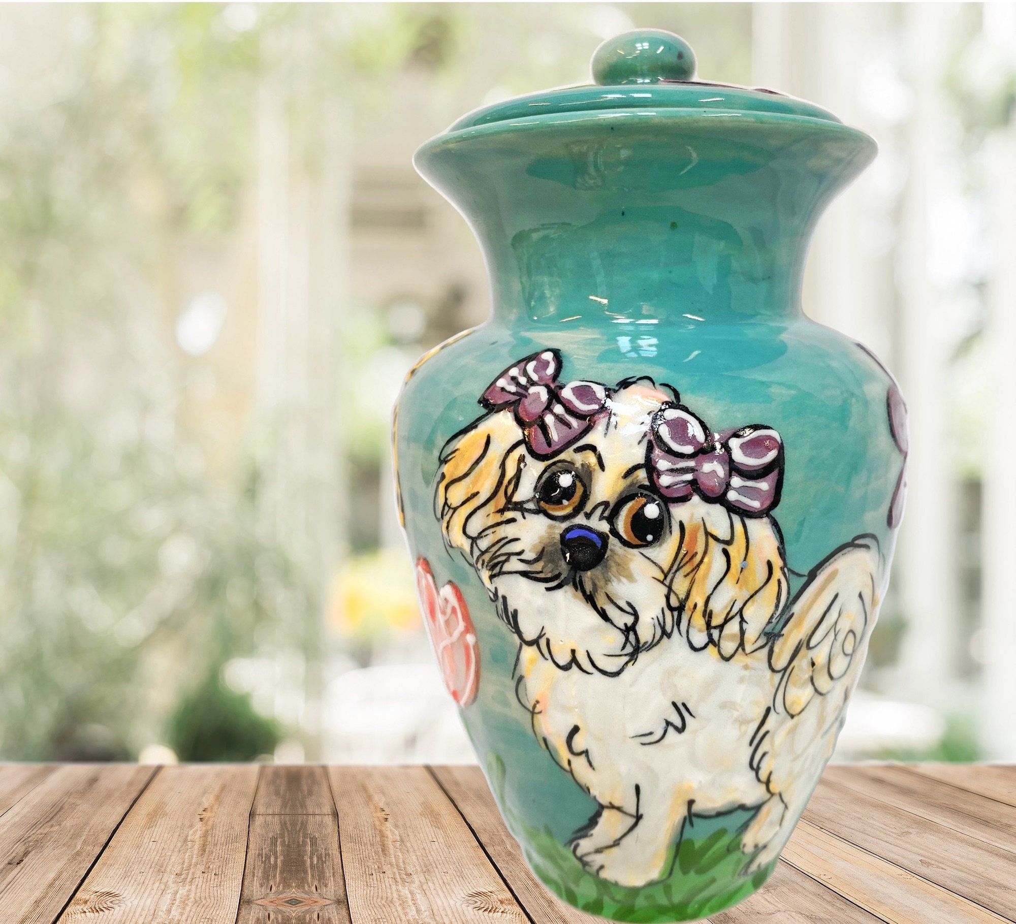 Small Pet Urn, Up To 45 lbs Pet, Ceramic Burial Custom Portrait, Dog Hand Painted, Heartwarming Urns By Debby Carman