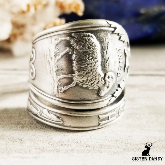 Aries Zodaic Silver Ram Ring, Sterling Zodiac Spoon Tarot Jewelry, 831A