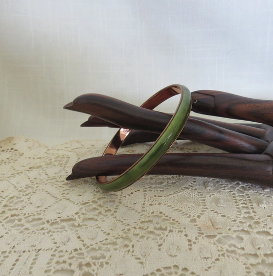 Vintage Matisse Renoir Green Enamel Copper Bangle Bracelet