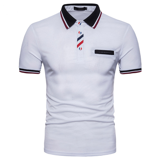 Mens Lapel Button Color Matching Cotton Blended Casual Fashion Short-Sleeved POLO Shirt For Casual Daily Polo Men Clothing - white, l