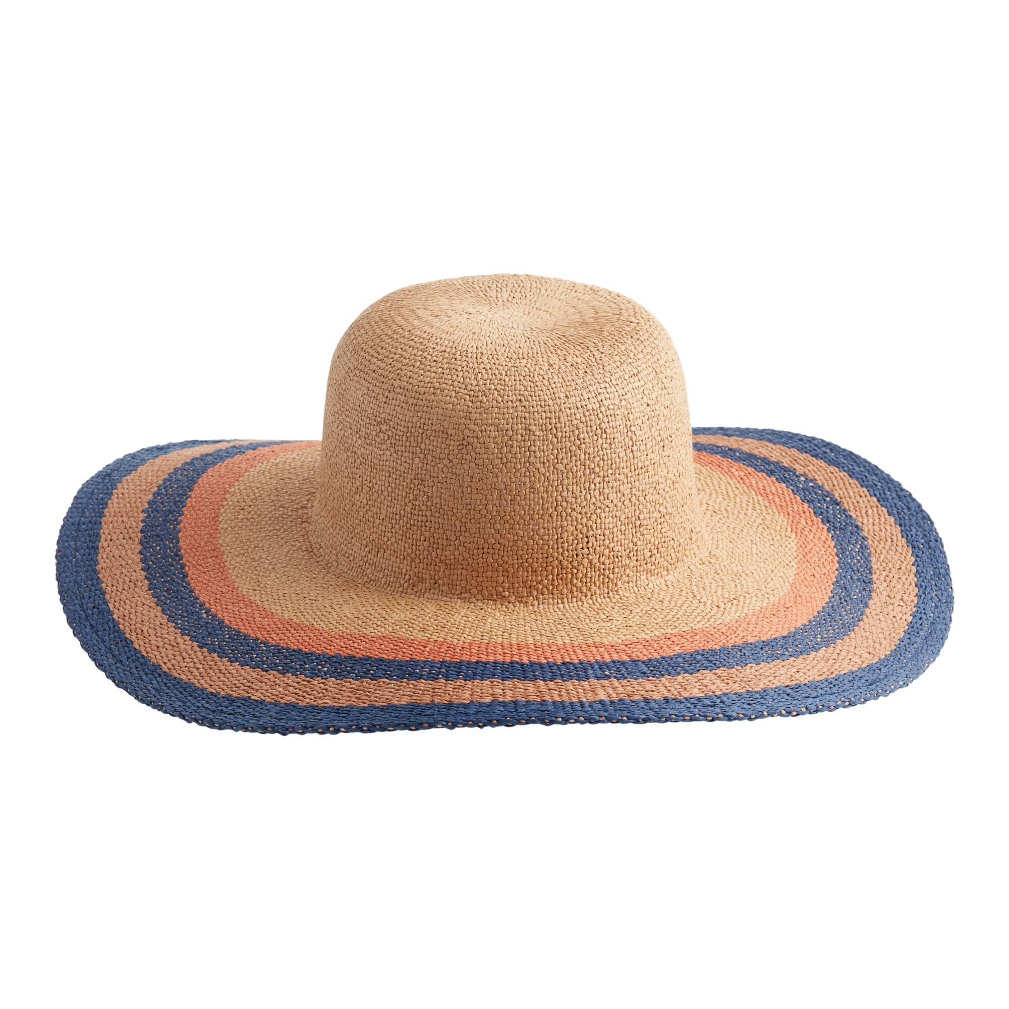 Blue and Orange Striped Straw Marlow Sun Hat by World Market