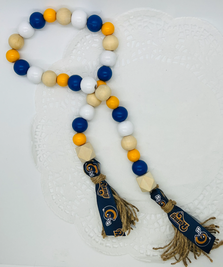 Los Angeles Rams Football Wood Beaded Garland. Tiered Tray Decor. Kitchen Birthday Gift. Man Cave