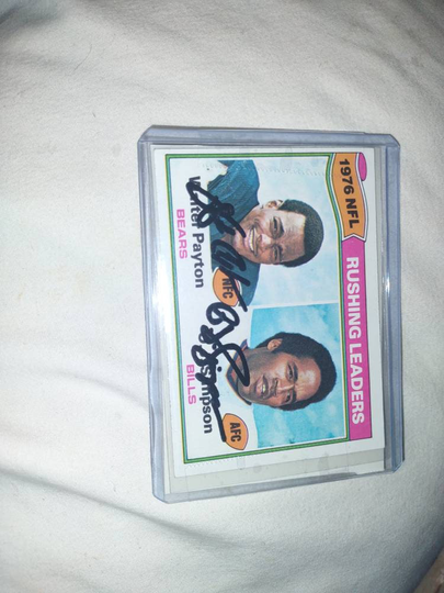 Oj Simpson, Walter Payton Autographed Card With Coa