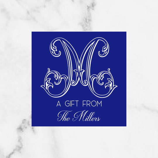 Blue Fancy Initial Monogrammed Gift Enclosure Cards/stickers