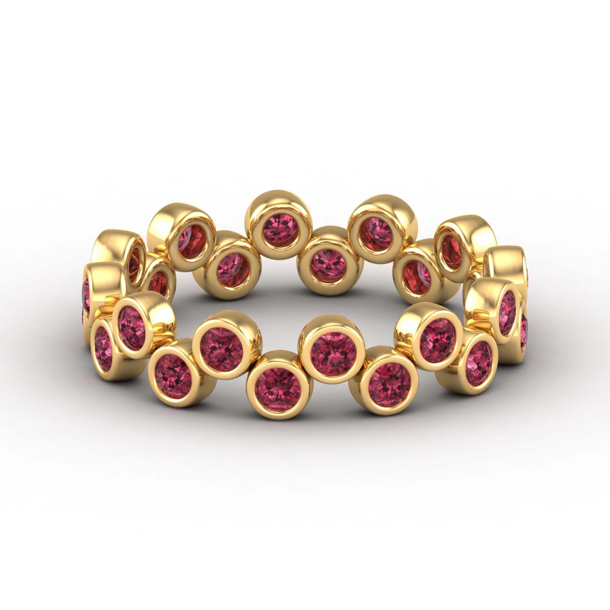 Minimalist Rhodolite Garnet Promise Ring, Solid 14K Gold Simple Band, Eternity Gift For Her