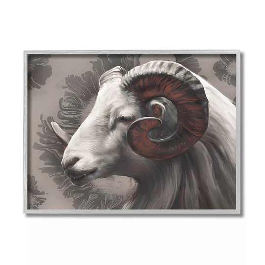 Stupell Home Decor Big Horn Ram Portrait Gray Framed Wall Art, Grey, 16X20