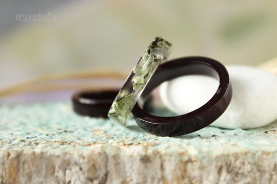 Mens Resin Rings Band Set Real Lichen Moss Fashion Minimal Ring Resin Grey Black Trendy Jewelry Gift