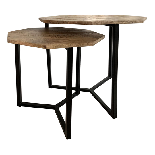 Mango Wood and Black Iron Urbana Nesting Tables 2 Piece Set: Brown by World Market
