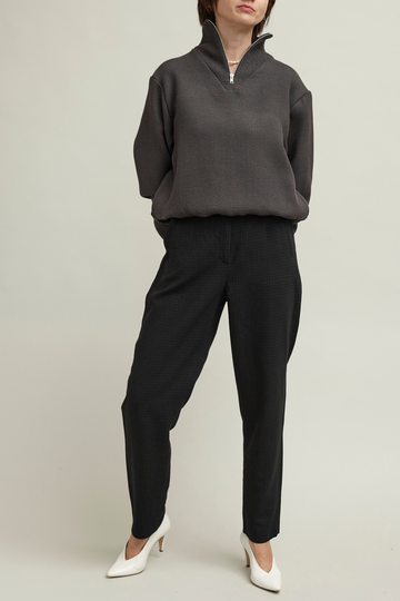Vintage | S Wool Blend Pants For Women | Black Plaid Tapered Ftv1016