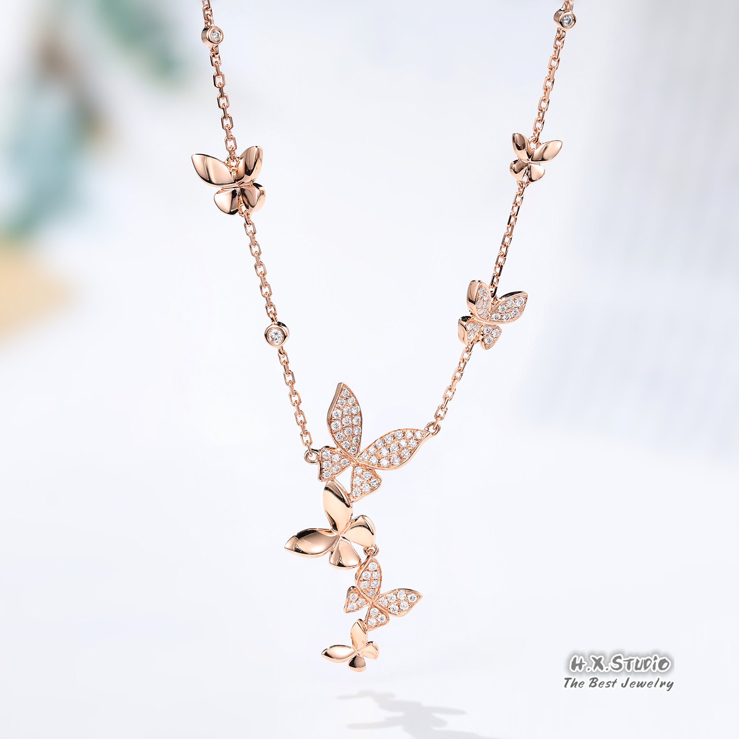 Diamond Butterfly Pendant Necklace in Solid 18K Gold/Custom Fine Jewelry/Personalization Design/Gift For Women & Girls