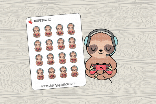 Cute Gaming Sloth Icons Planner Journal Stickers Functional Erin Condren Happy Hobonichi Me Time Video Computer Games