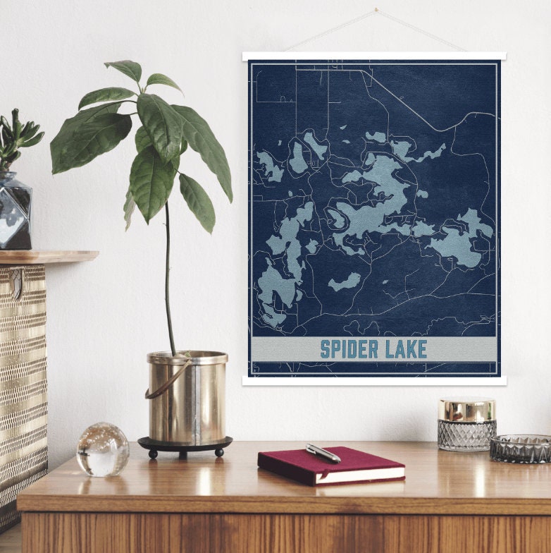 Spider Lake Michigan Map Print | Magnetic Poster Frame Printed Marketplace