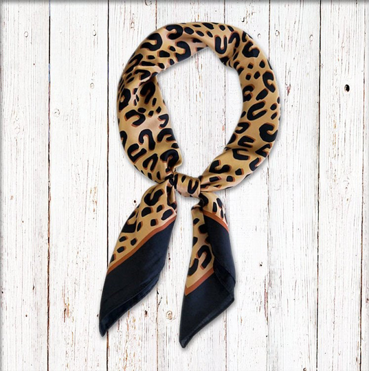 Leopard Square Scarves/Silk Blend Neck Scarf/Silk Neckerchief/Bandanas/Brown, Beige & Black Silk Scarf