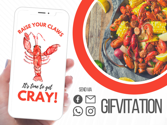 Crawfish Boil Gifvitation, Louisiana Invite, Seafood Boil, Crawfish, New Orleans Party, Gif